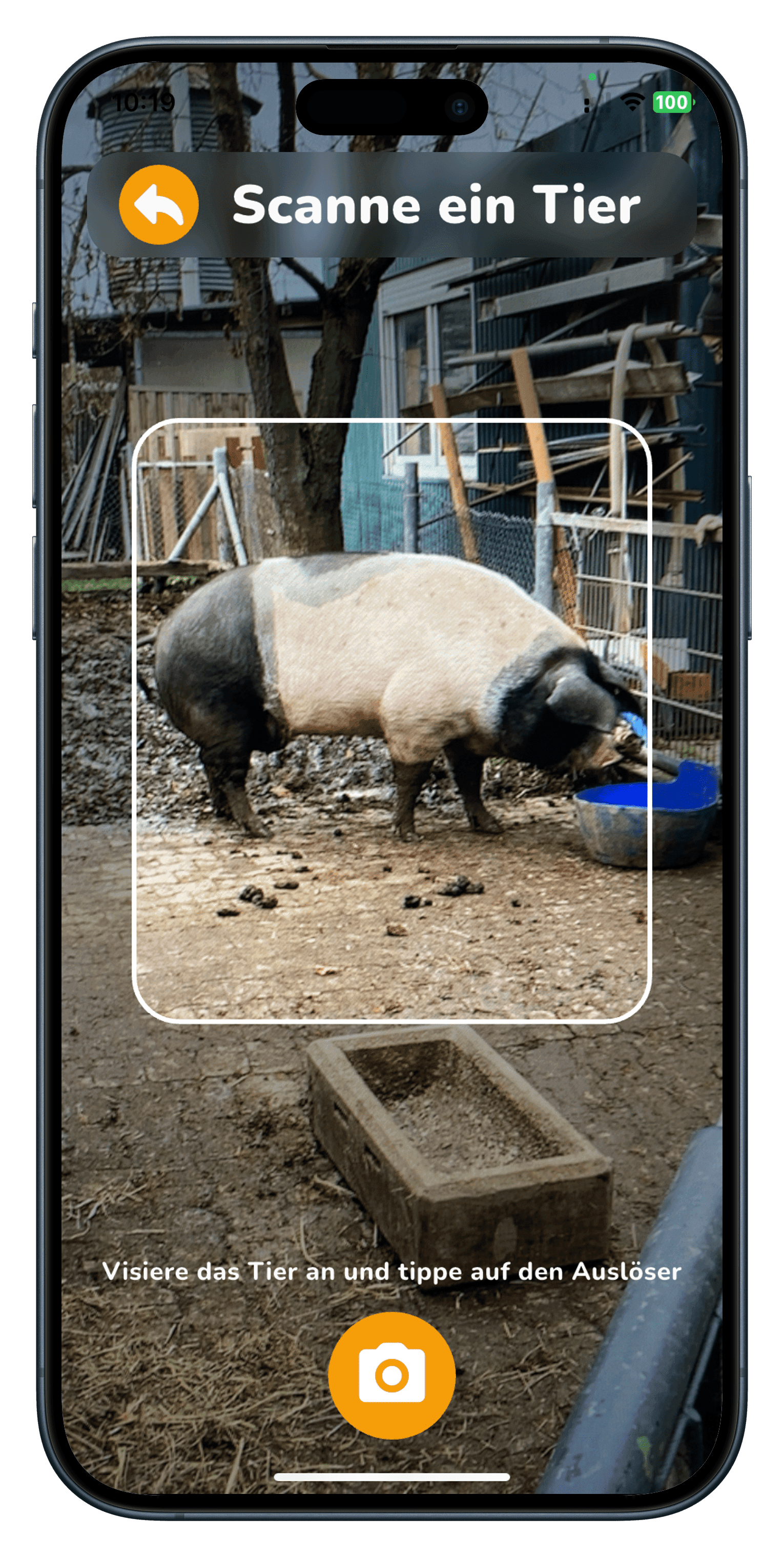 Auf das Kamera Symbol tippen und scannen